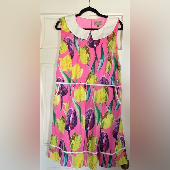 Lindy Bop: Molly Sue, Pink Tulips with Peter Pan collar  sz 16 - Picture 2 of 8